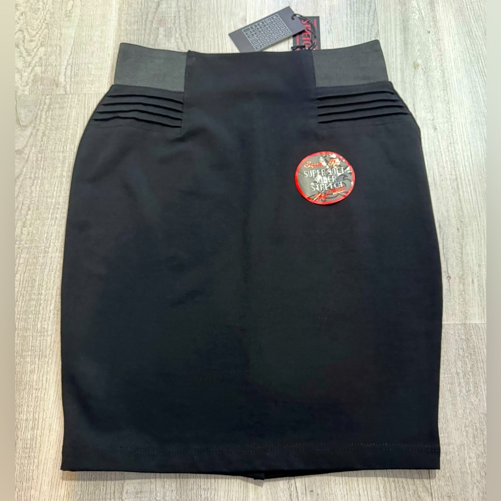 Sapphire Red High Waist Super Soft Super Stretch Black Knit Pencil Skirt. Size L